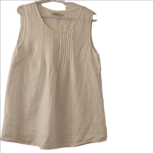 White Linen Pleated Sleeveless Tank Top